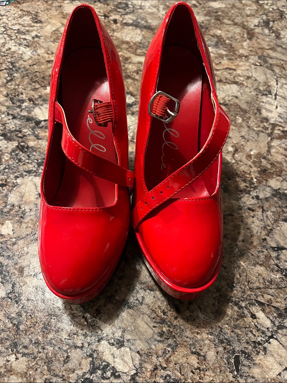 Elle Red Patent Mary Jane Platform Heels